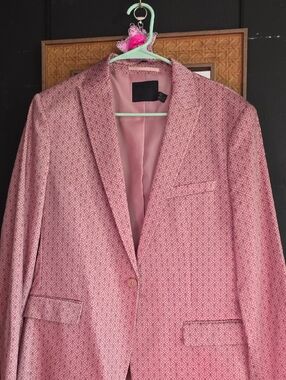 Men's Pink Patterned Blazer - Stylish Single-Button Suit Jacket